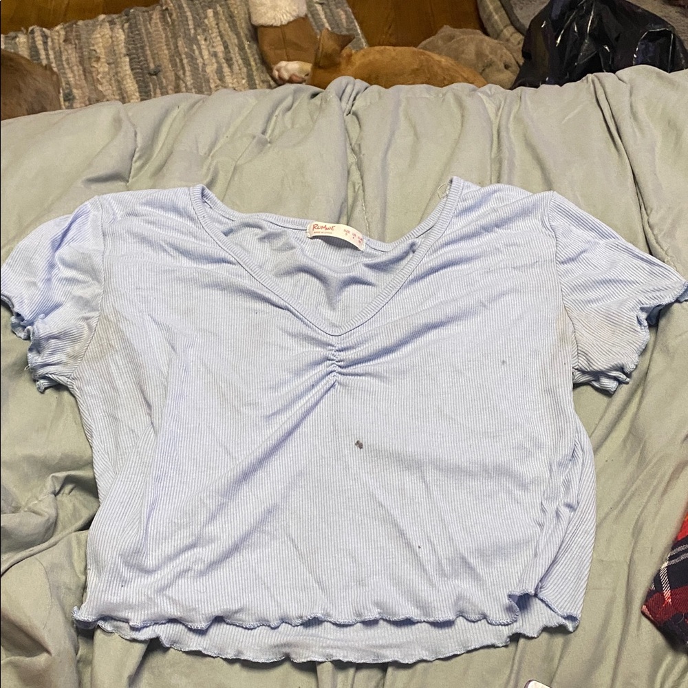 Light Blue V-Neck Ruched Top